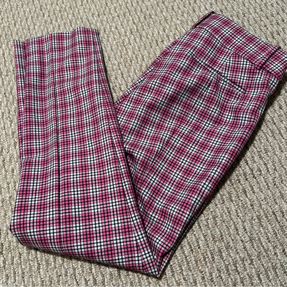 J Crew Cameron Pants, Pink Plaid, Cropped Slim Leg, Size 2